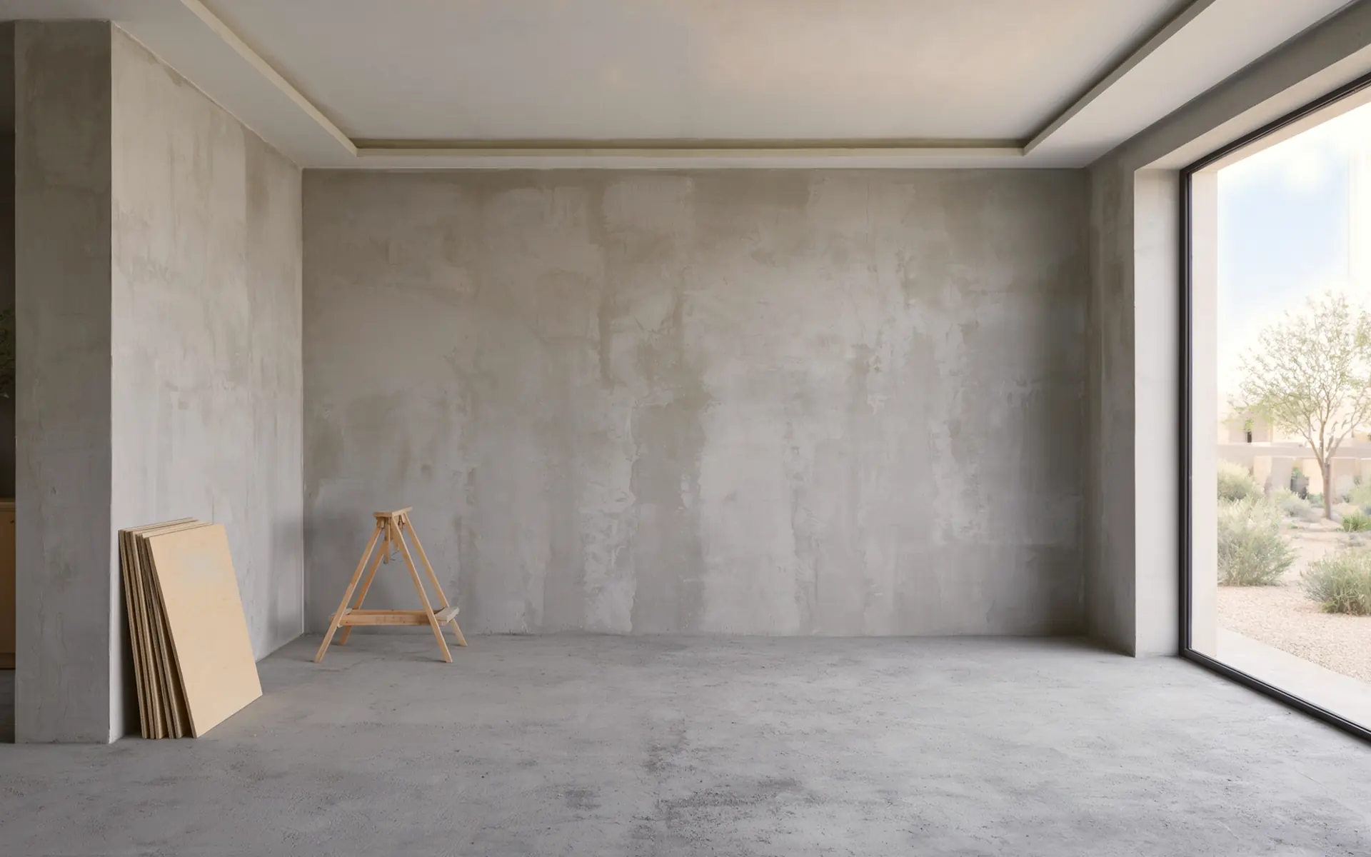 A master suite seen from one fixed camera: from the unfinished stage to the finished room