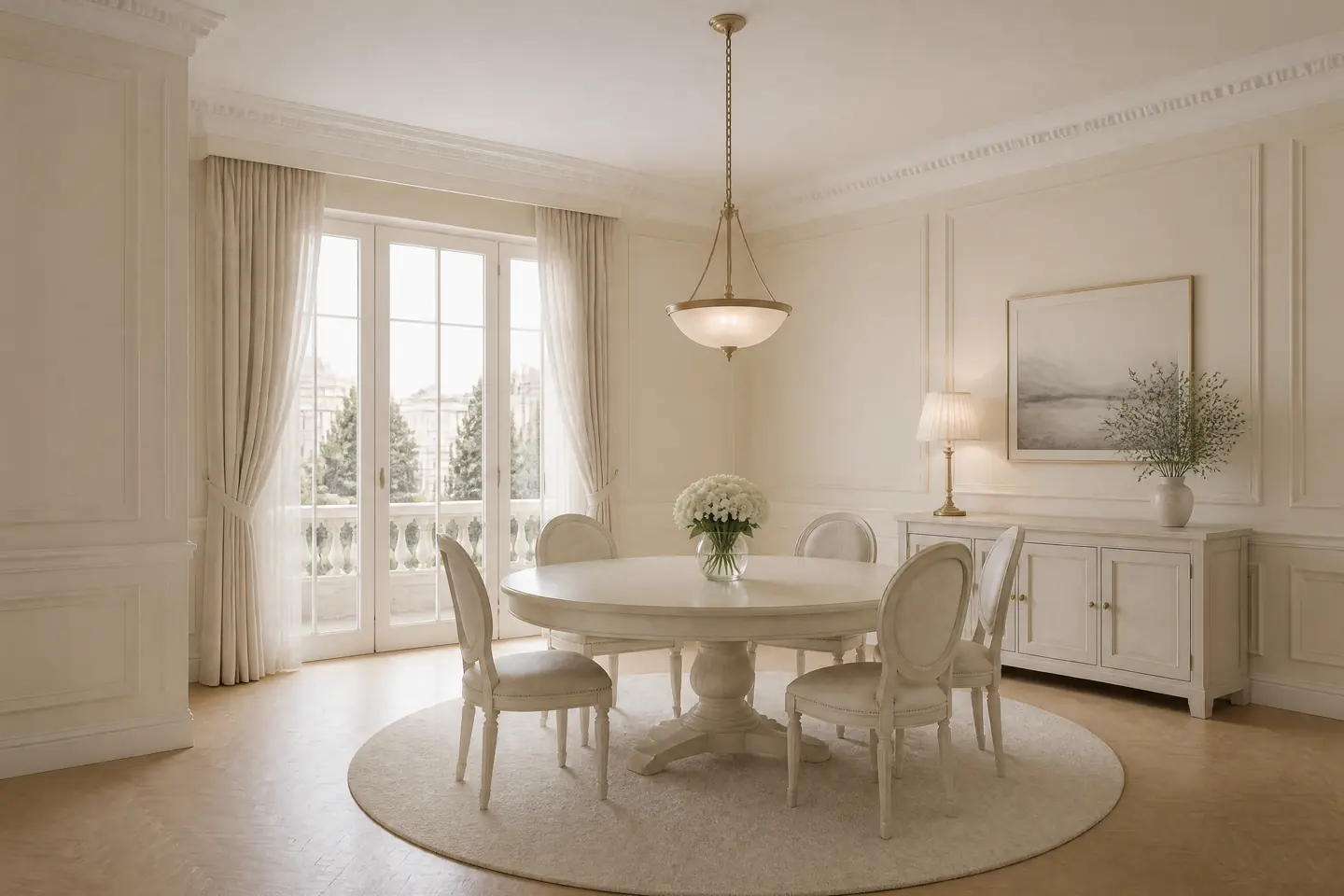A dining area in the Neoclassical style