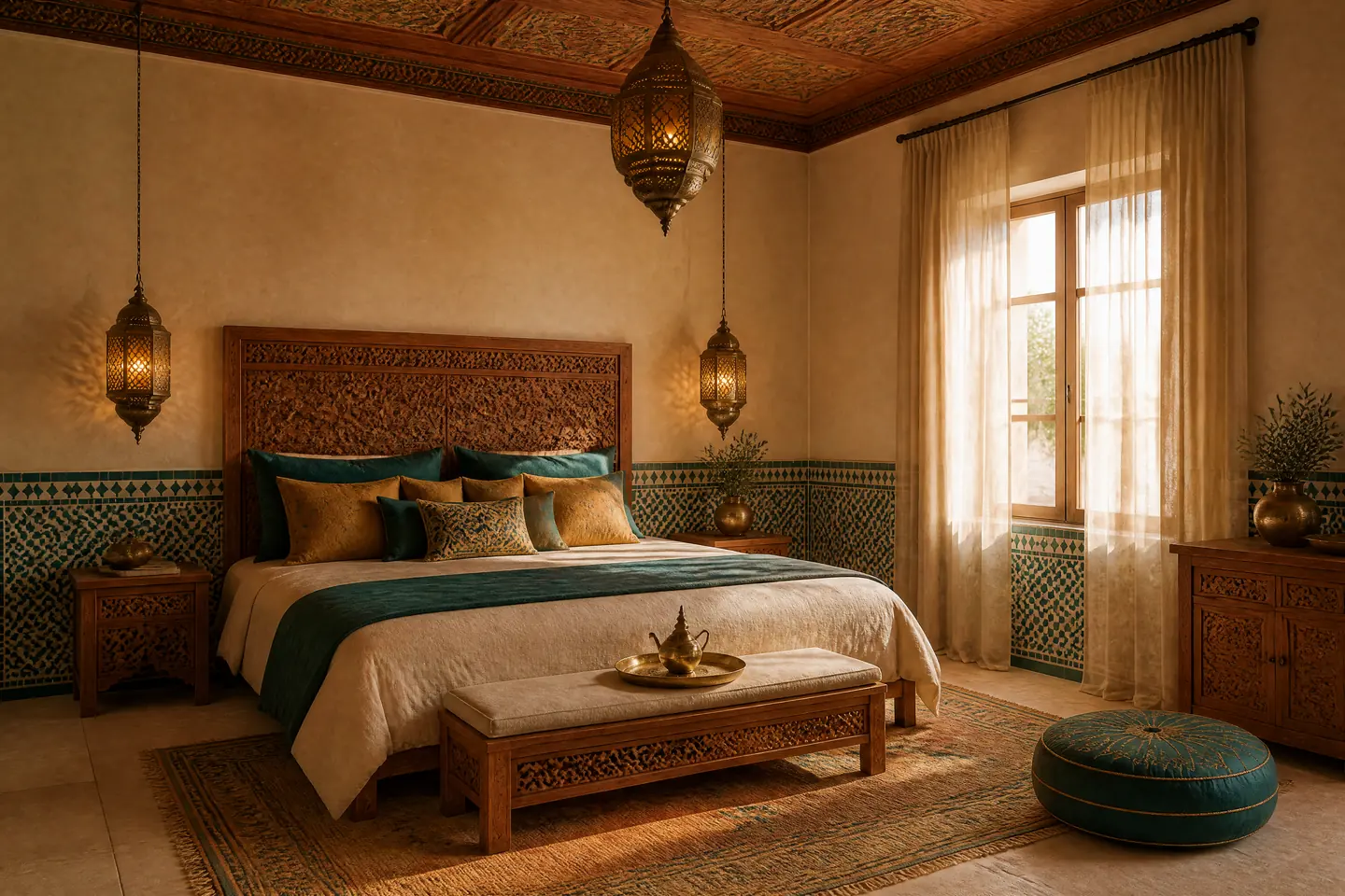 A bedroom in the Moroccan style